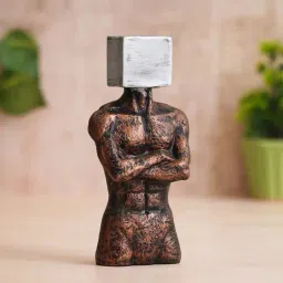 eCraftIndia Silver & Brown Polyresin Men Statue Square Sign On Face Human Figurine Showpiece-image-17