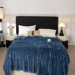 JC HOME Navy Blue Striped AC Room 300 GSM Double Bed Blanket-image-47