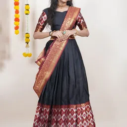 Fabcartz Floral Woven Design Semi-Stitched Lehenga & Unstitched Blouse With Dupatta-picture-12