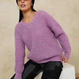 Styli Regular Length Textured Knit V Neck Regular Fit Sweater-picture-36