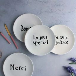 Nestasia Set of 4 8-inch Ceramic Snack Plates with Printed French Phrases, Microwaveable-image-9