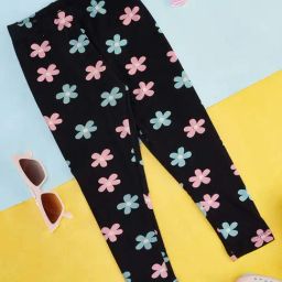 Pantaloons Junior Black Cotton Floral Print Leggings-image-14