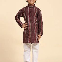 Pro-Ethic Style Developer Kids Maroon & White Self Design Full Sleeves Kurta with Pyjamas-picture-22