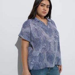 Gia by Westside Navy Printed Cotton Top-1