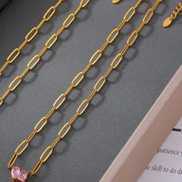 AQUASTREET 18K Gold-Plated Stainless Steel Zircon Studded Minimal Necklace-image-53