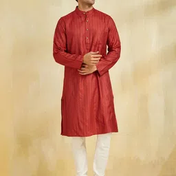 Fabindia Geometric Printed Band Collar Slim Fit Straight Kurta-image-22