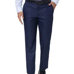 Park Avenue Blue Regular Fit Self Design Flat Front Trousers-image-34