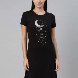 TWIN BIRDS Black Printed Sleep Tee-image-38