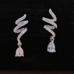 JYONA Silver-Plated American Diamond & CZ Studded ContemporaryDrop Earrings-image-92