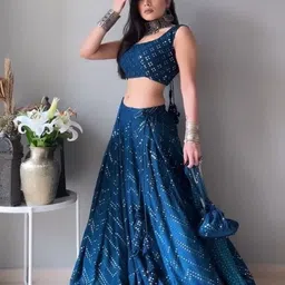ZAALIMA FASHION Embroidered Sequinned Semi-Stitched Lehenga & Unstitched Blouse With Dupatta-picture-24