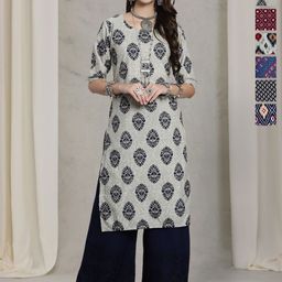 7Threads Women Ethnic Motifs Printed Sequinned Floral Crepe Kurta-image-74