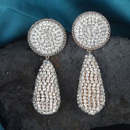 StyleCast Silver Plated Rhinestone Studded Circular Drop Earrings-image-59