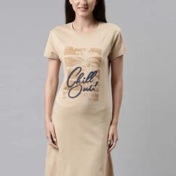 TWIN BIRDS Beige Printed Sleep Tee-image-75