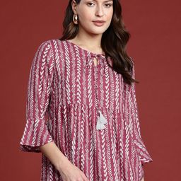 all about you Geometric Print Tie-Up Neck Bell Sleeves Top-image-78