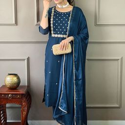 KOTRONS Women Ethnic Motifs Embroidered Regular Thread Work Kurta with Trousers & With Dupatta-10