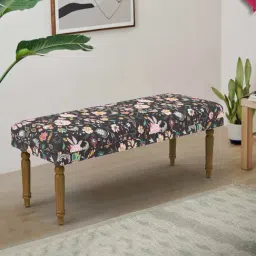 Chumbak Nawaab Bohemian Paisley Black Sheesham Wood Bench-37