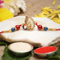 eCraftIndia Red, Blue & Golden Peacock Rakhi with Roli Chawal Pack for Bhai-43