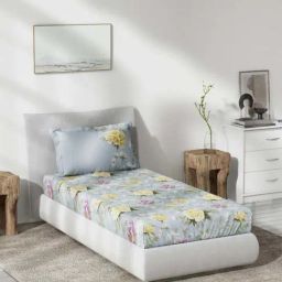 DDecor Floral Blue 140 TC Cotton Single Bedsheet with 1 Pillow Cover-picture-47