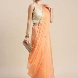 Geroo Jaipur Peach Embellished Saree With Unstitched Blouse image 3