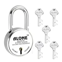 ALONE LOCKS 65 mm Mild Steel Chrome 5 Keys Double Locking Padlock-14