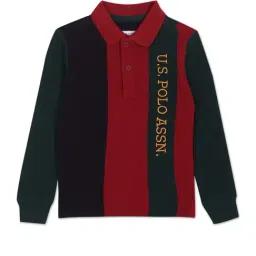 U.S. Polo Assn. Kids Red & Navy Cotton Color Block Full Sleeves Polo T-Shirt-picture-14