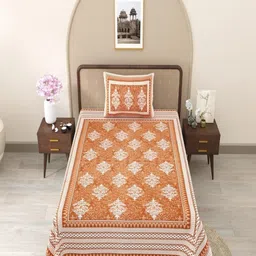 Bombay Spreads Brown & Peach Floral 180 TC Single Bedsheet 2.25 m X 1.50 m-image-91