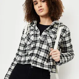 max Women Geometric Checked Polyester Crop Tailored Jacket with Embroidered-20