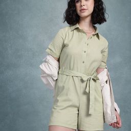 The Roadster Life Co. Pure Cotton Button-Up Playsuit with Belt-picture-50