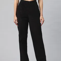 Popnetic Women High-Rise Corduroy Pleated Pure Cotton Parallel Trousers-picture-32