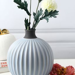 HABERE INDIA Blue Textured Ceramic Flower Vase-image-10