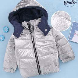 Babyoye Full Sleeves Hooded Solid Color Jacket - Grey-image-67