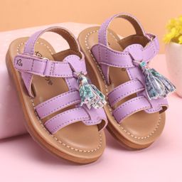 Babyoye Party Wear Sandals with Velcro Closure - Purple-picture-2