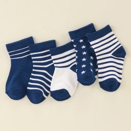 Honeyhap Premium Cotton Bamboo Antibacterial Ankle Length Solid  Socks Pack Of 5 - Navy Blue & White-picture-48