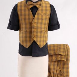 Robo Fry Cotton Lycra DC Full Sleeves Party Suits Checkered - Navy Blue & Brown-image-16