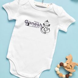 BLUSHES Ganesh Chaturthi Theme 100% Cotton Half Sleeves Ganesh Prined Onesie - White-image-67