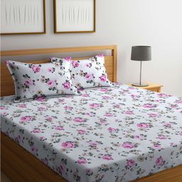 FABINALIV Multicolor Floral 300 TC Cotton Blend King Size Double Bedsheet with 2 Pillow Covers-image-57
