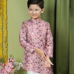 Tabard Cotton Full Sleeves Chevron Designed Asymmetric Ethnic Kurta - Pink-image-52