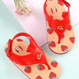 Babyoye Velcro Closure Flip Flops Strawberry Print - Pink-image-71