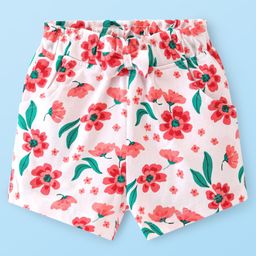 Babyhug Cotton Knit Single Jersey Mid Thigh Shorts Floral Print - Cream-picture-24