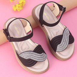 Oh! Pair Sandals with Velcro Closure & Stone Detailing - Black-image-45