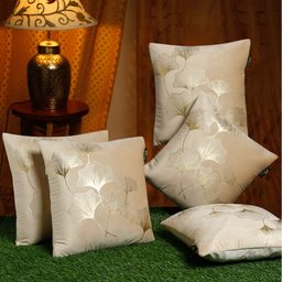 Hosta Homes Velvet Foil Printed Cushion Covers Pack of 5 Cream Gold-10