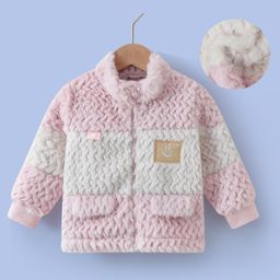 Kookie Kids Full Sleeves Winter Fur Jacket with Patch & Pockets - Pink-image-47
