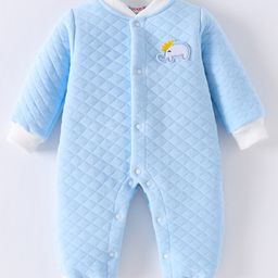 Kookie Kids Full Sleeves Winter Romper with Elephant Patch - Sky Blue-image-8