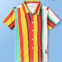 Babyoye 100% Cotton Knit Half Sleeves Striped Shirt - Red Yellow & White-picture-5