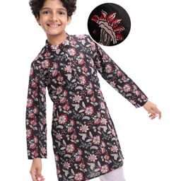 Pine Kids Cotton Woven Full Sleeves Kurta with Floral Print - Black-picture-39