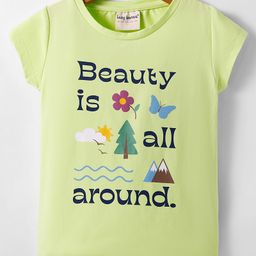 Lazy Bones Sinker Knit Half Sleeves T-Shirt with Beauty Is All Around You Text - Light Green-picture-27