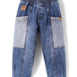 Little Kangaroos Full Length Washed Denim Jeans With Cut & Sew Design - Navy Blue-image-86