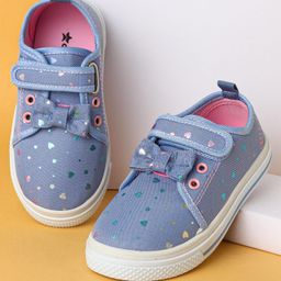 Cute Walk by Babyhug Velecro Closure Heart Printed Casual Shoes with Bow Applique - Blue-picture-35