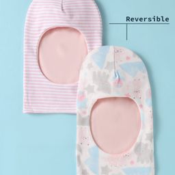 BUMZEE Interlock Knit Monkey Cap with Animal Print & Stripes White & Baby Pink Pack Of 2 - Diameter 26.5 cm-image-49