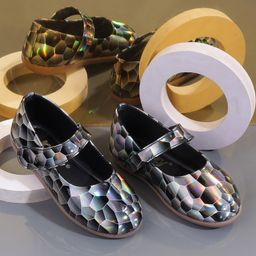 SHOES FOR JUNIORS Snake Scale Designed Mary Jane Ballerinas With Velcro Closure - Black-image-56